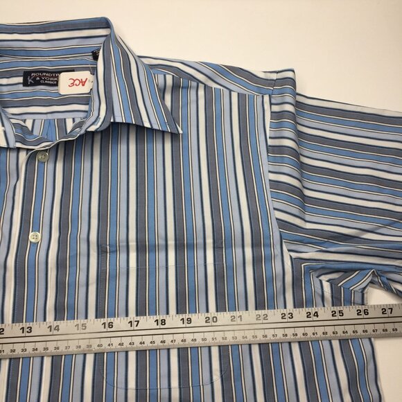 Mens Roundtree & Yorke Classics Blue Gray Striped Button Down Shirt Size XL - Picture 8 of 9